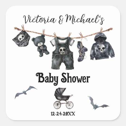 ゴシックハロウィーンクロースレイン赤ちゃんシャワー スクエアシール (正面)
