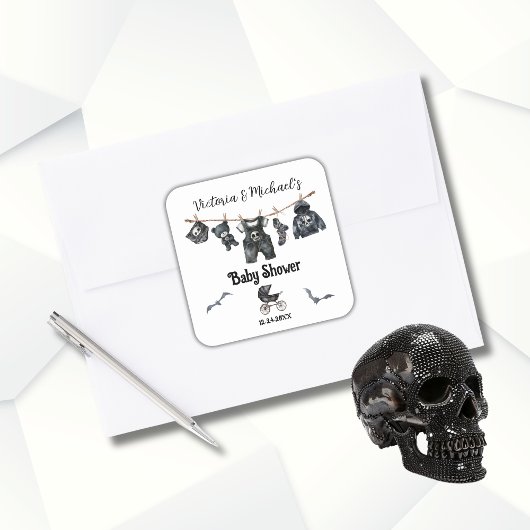 ゴシックハロウィーンクロースレイン赤ちゃんシャワー スクエアシール