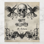 ゴシックハロウィーンスカルキャンドルこうもりレイベンブラックバラ ワインラベル (シングルラベル)