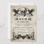 ゴシックハロウィーンスカルキャンドルこうもりレイベンブラックバラ 招待状 (正面)