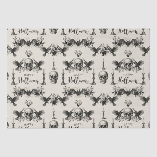 ゴシックハロウィーンスカルキャンドルこうもりレイベンブラックバラ 薄葉紙 (正面)