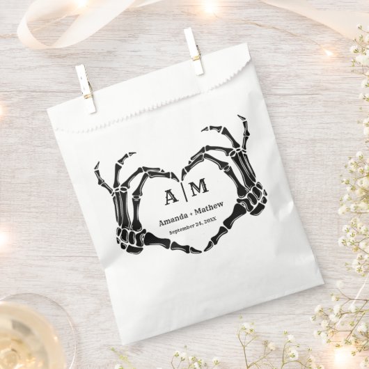 ゴシックハロウィーンスカルハンドハートブラック結婚ズ フェイバーバッグ (クリップ留めされた状態)