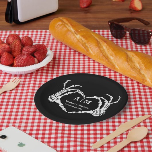 ゴシックハロウィーンスカルハンドハートブラック結婚ズ ペーパープレート (ピクニック)