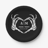 ゴシックハロウィーンスカルハンドハートブラック結婚ズ ペーパープレート (正面)