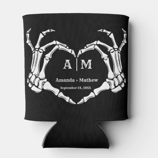 ゴシックハロウィーンスカルハンドハートブラック結婚ズ 缶クーラー (裏面)