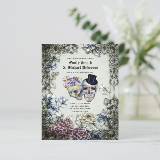 ゴシックハロウィーンスカルパーティー招待状水彩 (スタンド正面)