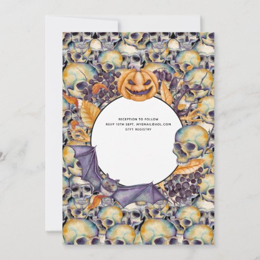 ゴシックハロウィーンスカルパーティー招待状水彩 招待状 (裏面)
