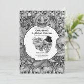 ゴシックハロウィーンスカルパーティー招待状白黒 招待状 (スタンド正面)