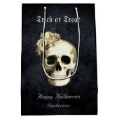 ゴシックハロウィーンスカルホワイトローズパーソナライズされた ミディアムペーパーバッグ (裏面)
