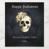 ゴシックハロウィーンスカルホワイトローズパーソナライズされた ワインラベル (シングルラベル)