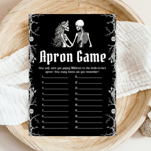 ゴシックハロウィーンスケルトンブライダルシャワーエプロンゲーム 招待状