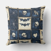 ゴシックハロウィーンデニムパッチワークパターン クッション (裏面)