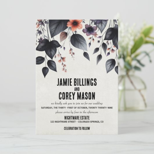 ゴシックハロウィーンフローラ結婚式招待状 招待状 (スタンド正面)