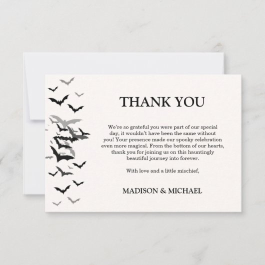 ゴシックハロウィーンブラックこうもり結婚ズ・ウェルカム サンキューカード (正面)