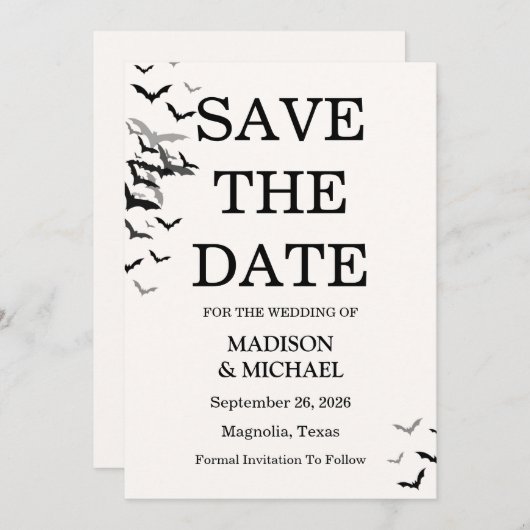 ゴシックハロウィーンブラックこうもり結婚ズ セーブザデート (正面/裏面)