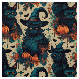 ゴシックハロウィーンブラックキャットウィッチパターン ファブリック
