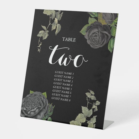 ゴシックハロウィーンブラックバラ結婚のテーブル番号 台座サイン (正面)