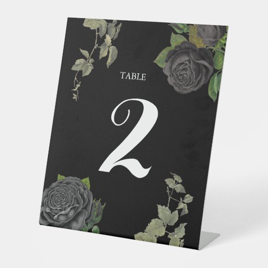 ゴシックハロウィーンブラックバラ結婚のテーブル番号 台座サイン (正面)