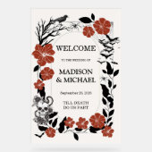 ゴシックハロウィーンブラック&ブルゴーニュ結婚ーズへようこそ アクリルサイン (正面)