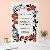 ゴシックハロウィーンブラック&ブルゴーニュ結婚ーズへようこそ アクリルサイン (ウェディング)