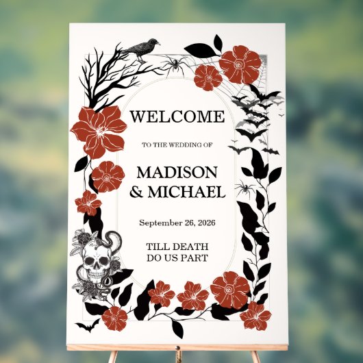 ゴシックハロウィーンブラック&ブルゴーニュ結婚ーズへようこそ アクリルサイン (ニュートラル)