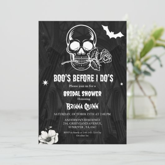 ゴシックハロウィーンボオスビーフォーアイドスブライダルシャワー 招待状 (スタンド正面)