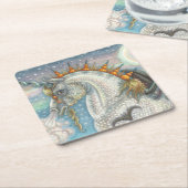 ゴシックハロウィーンユニコーンこうもり翼、馬 スクエアペーパーコースター (アングル)