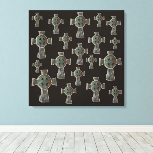 ゴシックハロウィーン墓地ヘッドストーンクロススケッチ キャンバスプリント (インサイチュ (ウッドフロア))