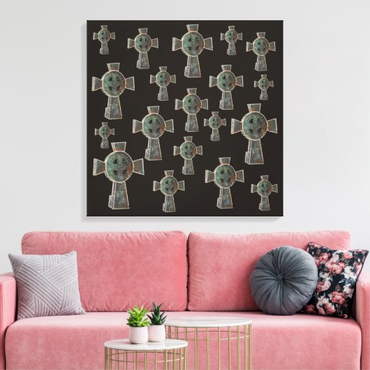 ゴシックハロウィーン墓地ヘッドストーンクロススケッチ キャンバスプリント (インサイチュ (リビング))