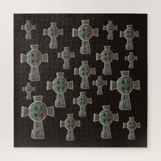 ゴシックハロウィーン墓地ヘッドストーンクロススケッチ ジグソーパズル (縦)