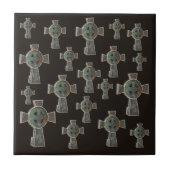 ゴシックハロウィーン墓地ヘッドストーンクロススケッチ タイル (正面)