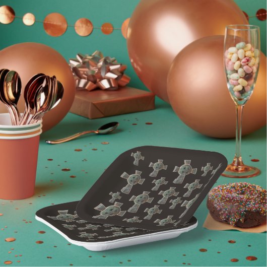 ゴシックハロウィーン墓地ヘッドストーンクロススケッチ ペーパープレート (複数)