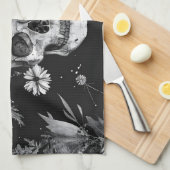 ゴシックハロウィーン植物性スカルパターン キッチンタオル (四つ折り)