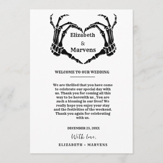 ゴシックハロウィーン結婚式の日のイベントタイムライン プログラム (正面)