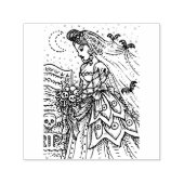 ゴシックハロウィーン花嫁、こうもりベール、スカルの花束 セルフインキングスタンプ (デザイン)