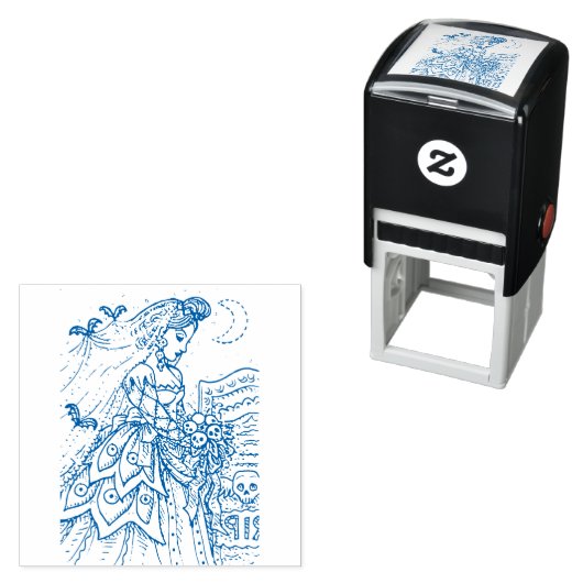 ゴシックハロウィーン花嫁、こうもりベール、スカルの花束 セルフインキングスタンプ (インサイチュ)