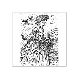 ゴシックハロウィーン花嫁、こうもりベール、スカルの花束 ラバースタンプ