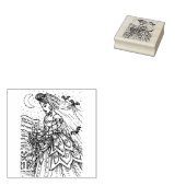 ゴシックハロウィーン花嫁、こうもりベール、スカルの花束 ラバースタンプ (押印)