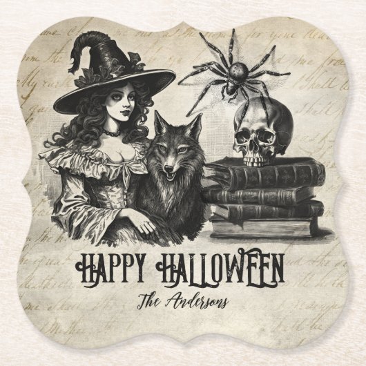 ゴシックハロウィーン魔女スカルスパイダーオオオカミ ペーパーコースター (正面)