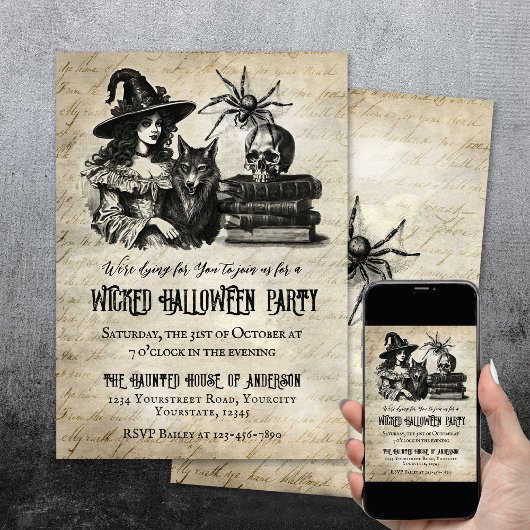 ゴシックハロウィーン魔女スカルスパイダーオオオカミ 招待状