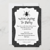 ゴシックハローウィンパーティ光沢ブラックフローラ 招待状 (正面)
