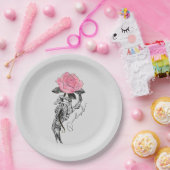 ゴシックハンドスケルトンとピンクローズ |内部にデッドイン ペーパープレート (パーティー)