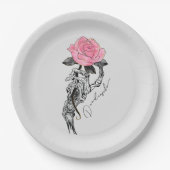 ゴシックハンドスケルトンとピンクローズ |内部にデッドイン ペーパープレート (正面)