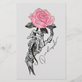 ゴシックハンドスケルトンとピンクローズ |内部にデッドイン 便箋 (正面)