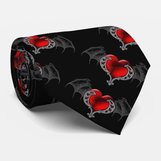 ゴシックハートとこうもりウィングタイ ネクタイ (ロール)