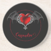 ゴシックハートとこうもり翼パーソナライズされた コースター (正面)