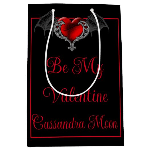 ゴシックハートとこうもり翼パーソナライズされた ミディアムペーパーバッグ (正面)