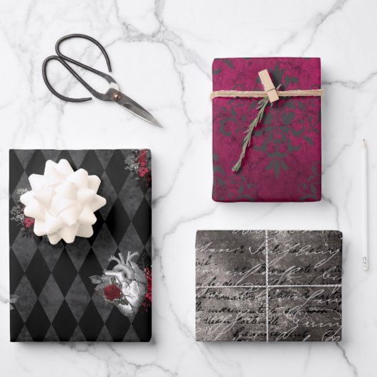 ゴシックハート包装紙シート ラッピングペーパーシート (正面)