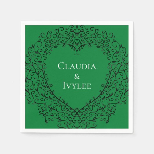 ゴシックハート紙ナプキングリーン&ブラック1 スタンダードカクテルナプキン (正面)