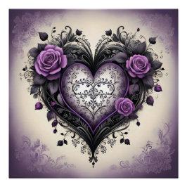 ゴシックハート、バラ、フィリグリー🖤ヴィンテージデザイン ポスター